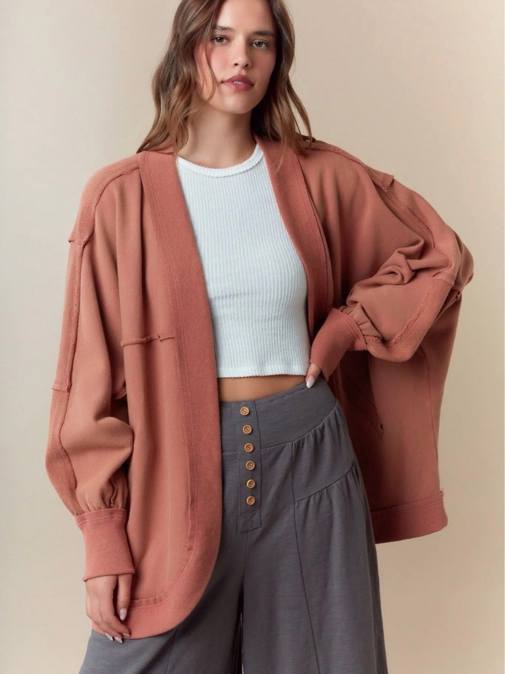 New fantastic fawn sweatshirt cardigan Terry blue or rust brown  med large